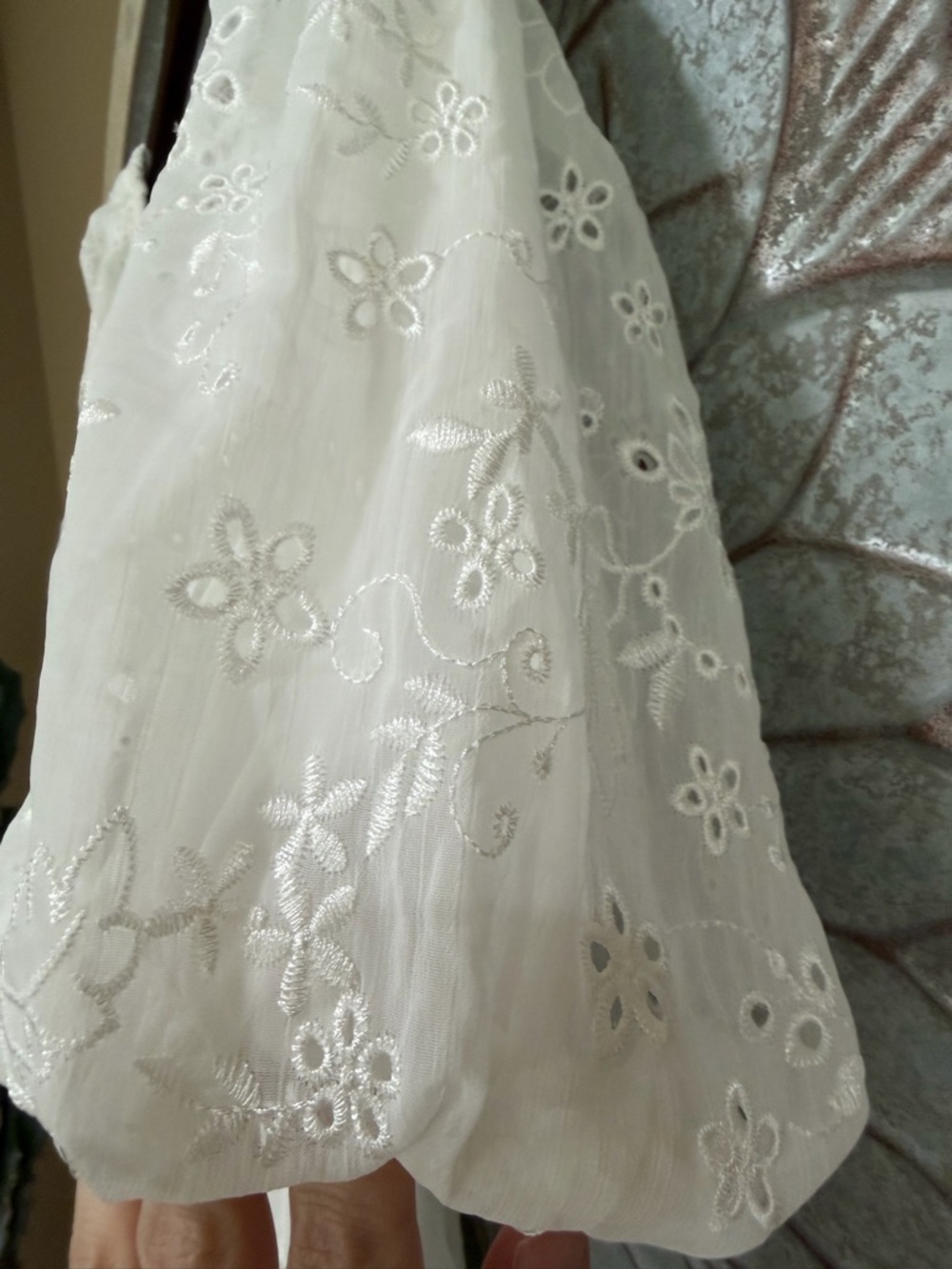 NWT Altar'd State White Eyelet Maxi Dress with Twist Front and Puff Sleeves - Picture 9 of 9